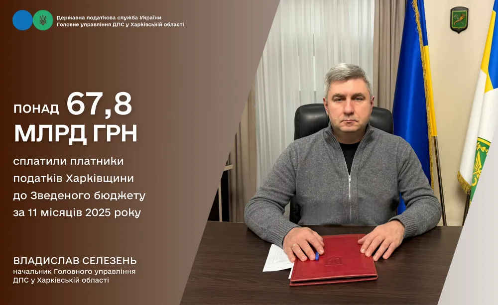 Колаж ГУ ДПС у Харківськкій області Платники податків Харківщини за 11 місяців 2025 року сплатили до Зведеного бюджету понад 67,8 млрд гривень на порталі Gromada Group