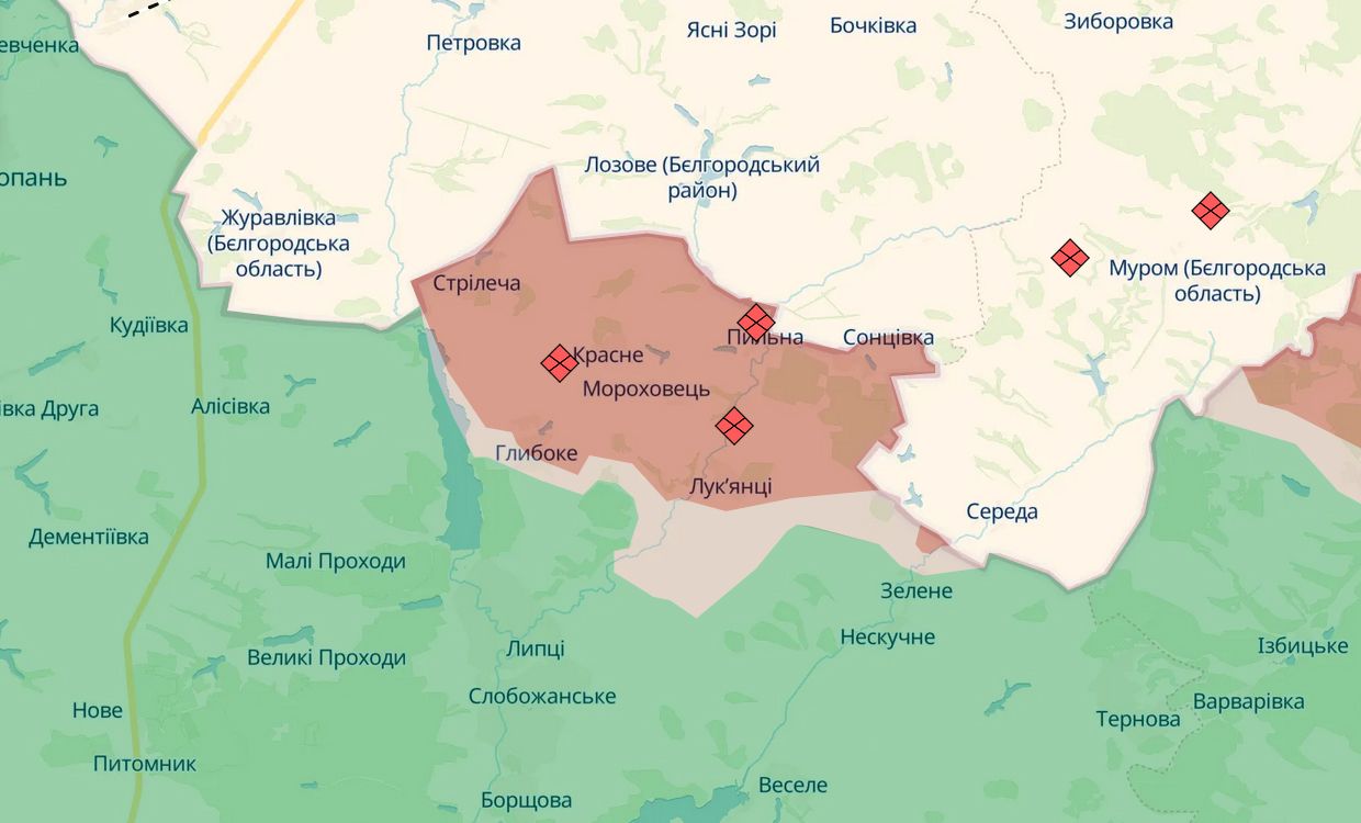 Скриншот карти https://deepstatemap.live/ Окупанти атакували позиції Сил оборони в напрямку Липців на порталі Gromada Group