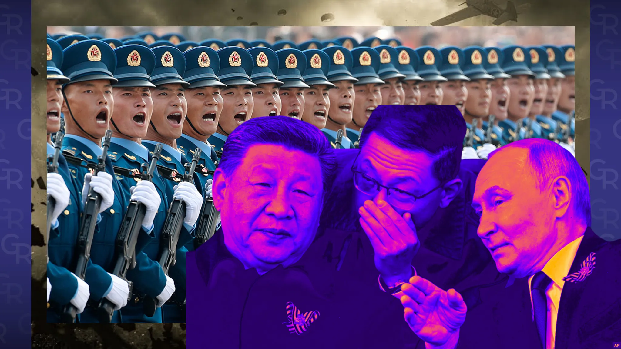 “Chan Kaishi sits on a cannon. And we shoot him in the head—bang, bang, bang!” A conversation with artificial intelligence. Part two. Collage by Olena Zelenina at the Gromada Group Media