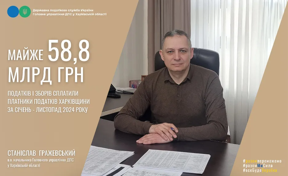 Колаж ГУ ДПС у Харківській області Платники податків Харківщини сплатили майже 58,8 млрд грн податків і зборів на порталі Gromada Group