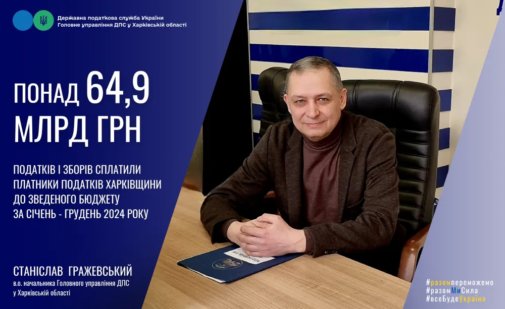 Колаж ГУ ДПС у Харківській області Платники податків Харківщини сплатили до бюджетів усіх рівнів понад 64,9 млрд грн податків і зборів у 2024 році на порталі Gromada Group
