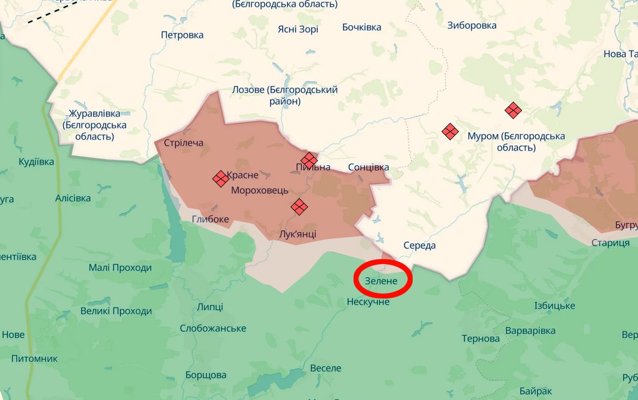 Скриншот карти https://deepstatemap.live/ Ворог успіху не мав: про атаки окупантів в районі Зеленого повідомили в ОСУВ «Хортиця» на порталі Gromada Group