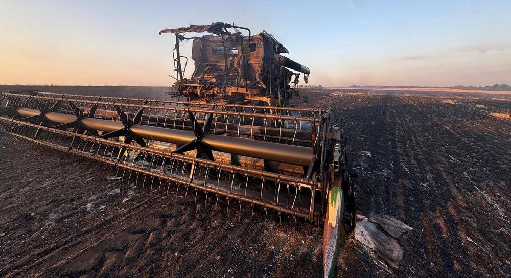 The enemy set fire to a combine harvester and a field of grain near the Borova. at the Gromada Group Media