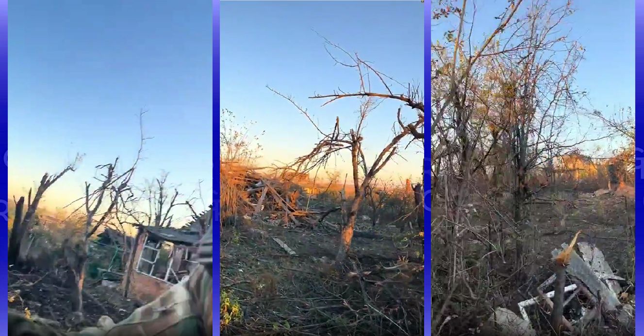 Скриншоти з відео Район дач у Липцях: боєць показав зруйновані будинки та понівечені дерева на порталі Gromada Group