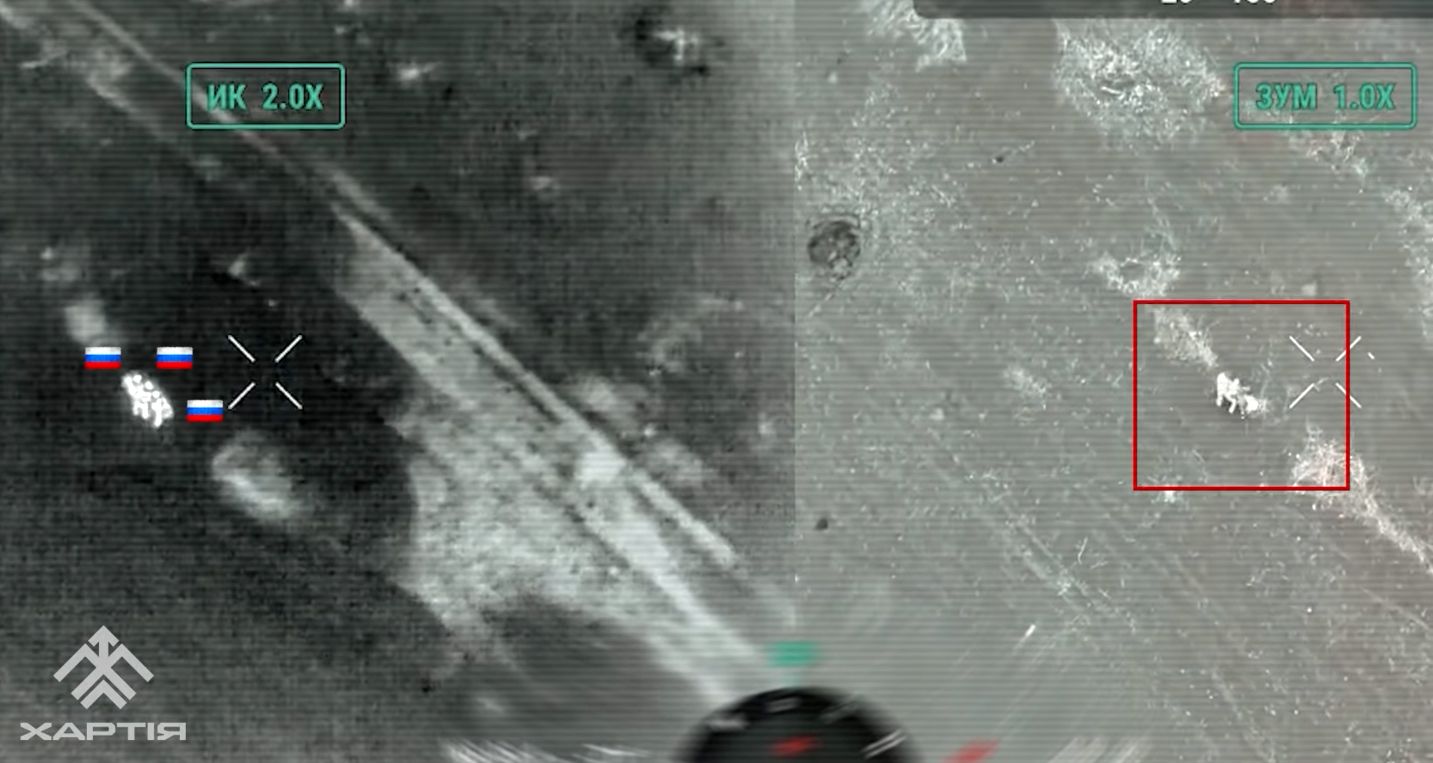 Скриншот з відео «Вампіром», скидами та мінометами: на Липецькому відтинку «Хартія» знищила важливу ціль на порталі Gromada Group