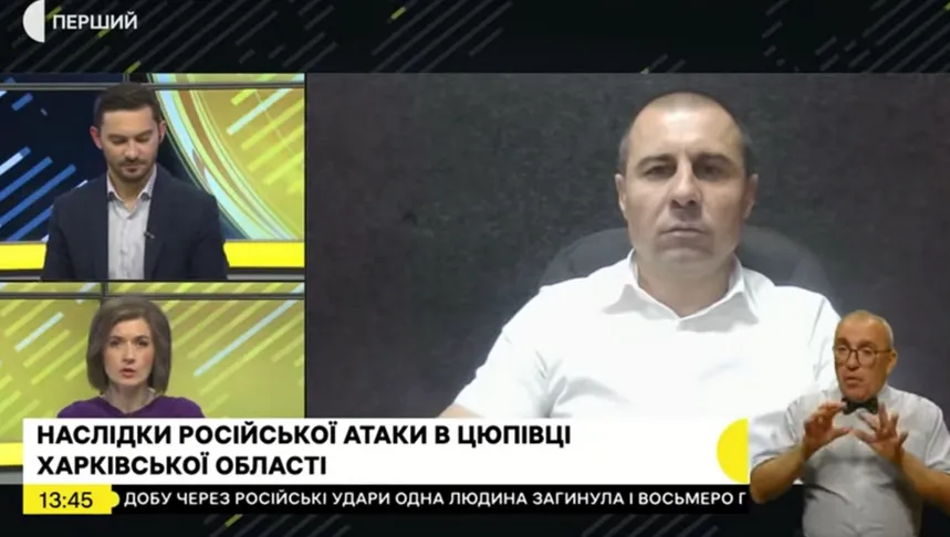 Vyacheslav Zadorenko, head of the community, provides information on the security situation in Dergachi district. at the Gromada Group Media