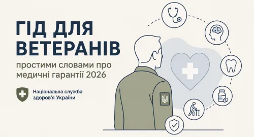 Як ветеранам та ветеранкам отримати безкоштовну медичну допомогу в 2026 році? НСЗУ випустила практичний путівник. У ньому зібрано всі гарантовані державою послуги, доступні програми підтримки та чіткі маршрути пацієнта.