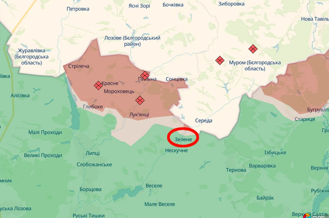 Скриншот карти https://deepstatemap.live/ Окупанти штурмували в районі Зеленого на порталі Gromada Group