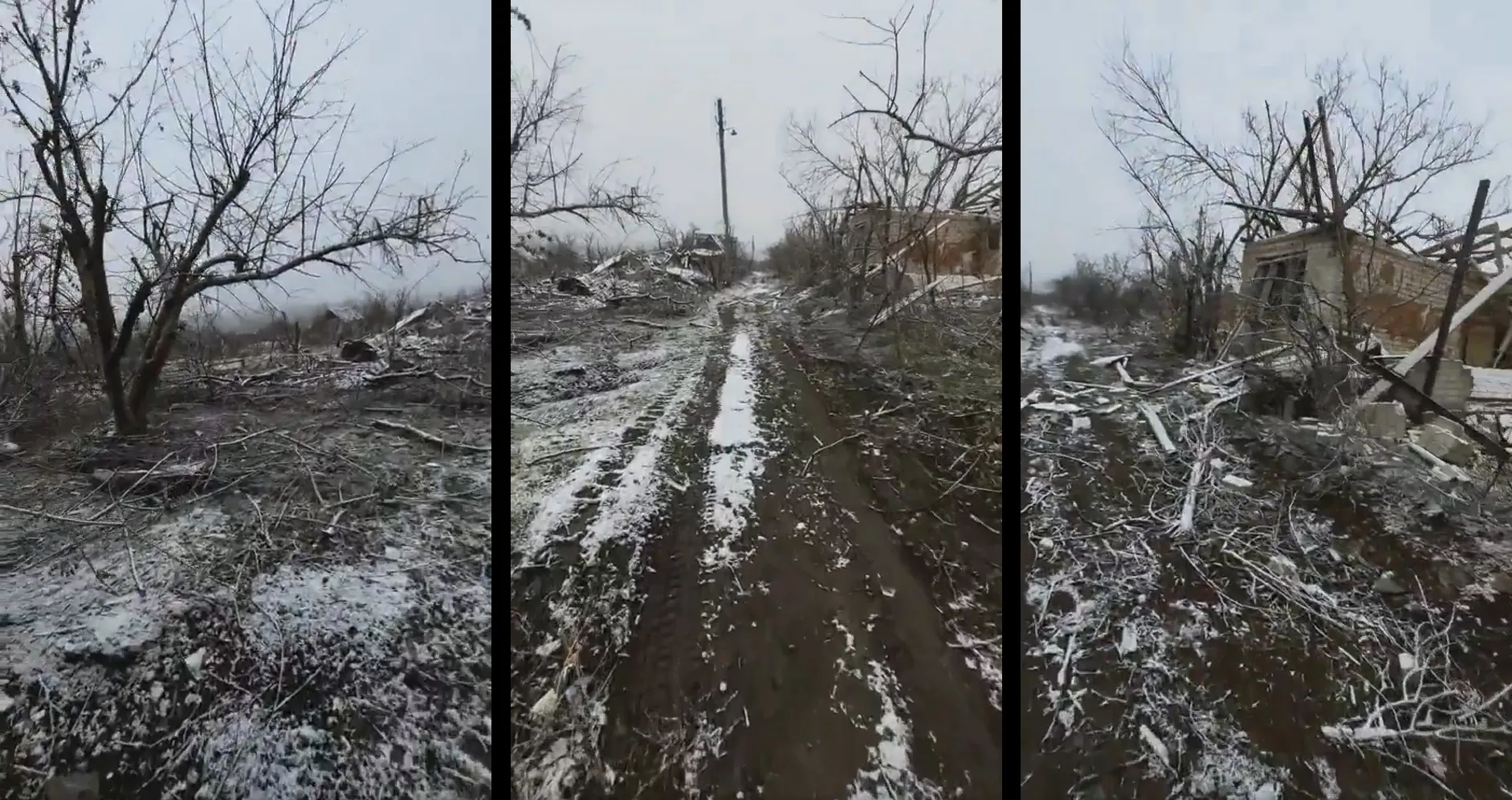 Скриншоти з відео Фронтові Липці на початку грудня: розбиті будинки, понівечені дерева… на порталі Gromada Group
