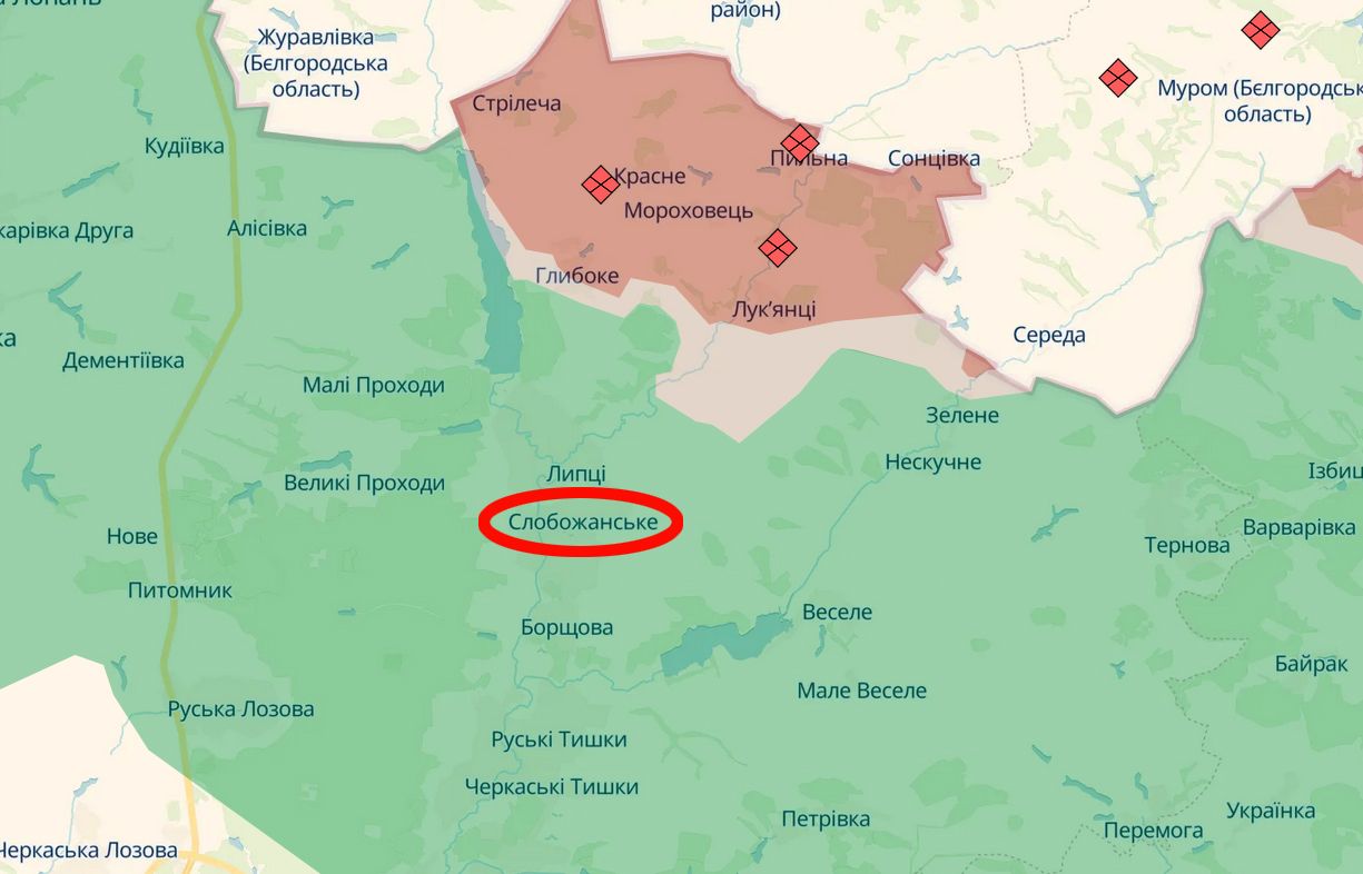 Скриншот карти https://deepstatemap.live/ У Слобожанському внаслідок російських обстрілів постраждав чоловік на порталі Gromada Group