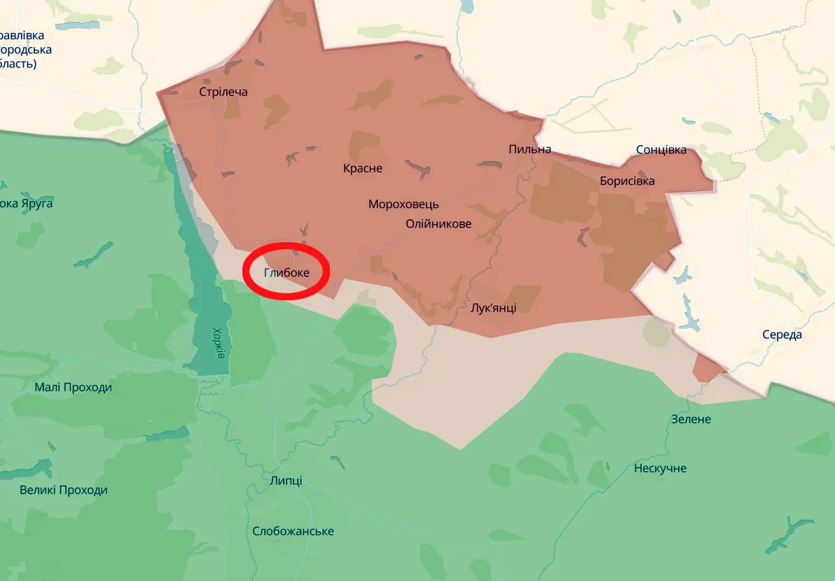 Скриншот карти https://deepstatemap.live/ Поблизу Глибокого відбили ворожий штурм на порталі Gromada Group