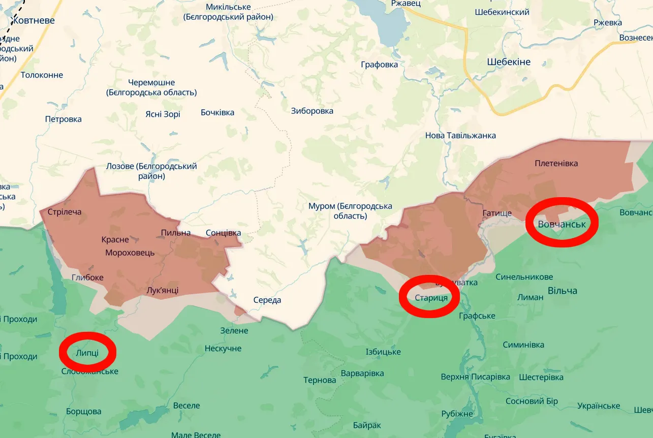 Скриншот карти https://deepstatemap.live/ Вовчанськ, Стариця та Липці під ударом ворога: на півночі Харківщини окупанти вкотре зазнали втрат на порталі Gromada Group