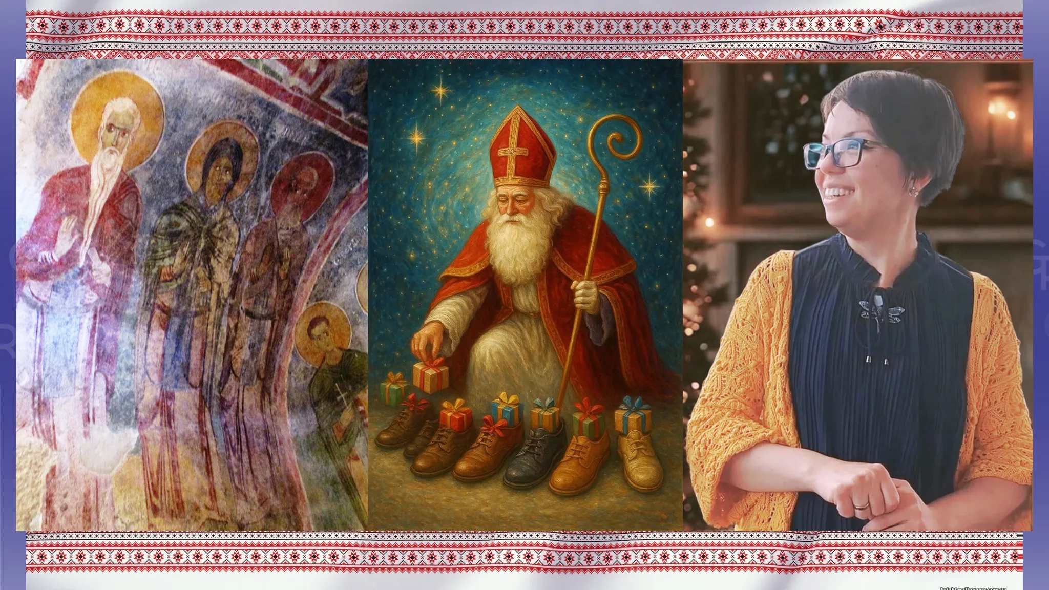 Collage by Olena Zelenina. Mykolai has already brought gifts. But who will bring gifts on Christmas? Does Santa Claus stand a chance? Collage by Olena Zelenina at the Gromada Group Media