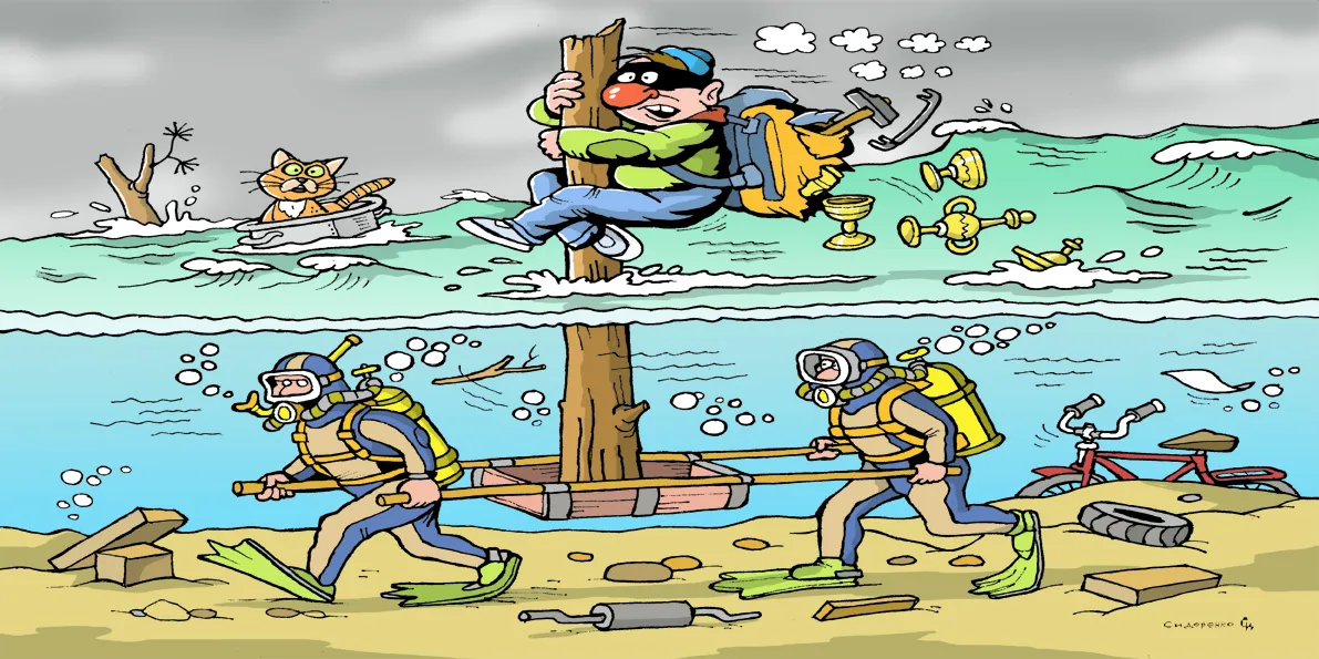 Карикатура Олександра Сидоренка. Неприродні катастрофи: наступний фронт гібридної війни Росії? Карикатура Олександра Сидоренка на порталі Gromada Group