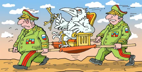 Палаючий театр Карабасів-Барабасів: як намагаються врятувати морду Путіна.Карикатура Олександра Сидоренка на порталі Gromada Group