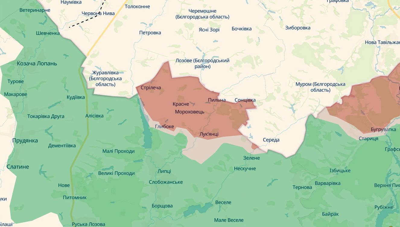 Скриншот карти https://deepstatemap.live/ Окупанти поновили наступальні дії в напрямку Липців на порталі Gromada Group