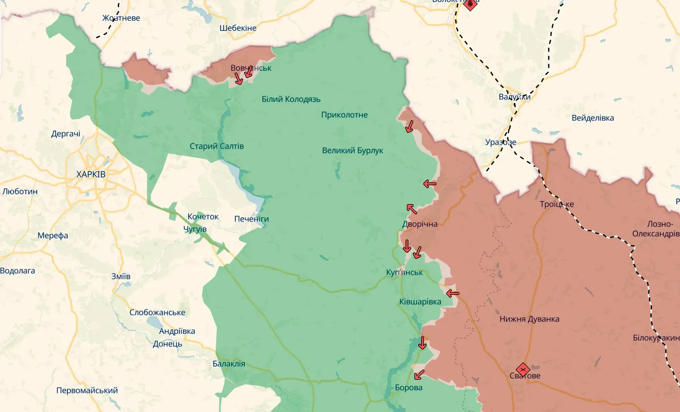 Скриншот карти https://deepstatemap.live/ «Наші воїни тримають оборону, знищуючи переважаючі сили ворога»: на Південно-Слобожанському напрямку відбивали штурми противника на порталі Gromada Group