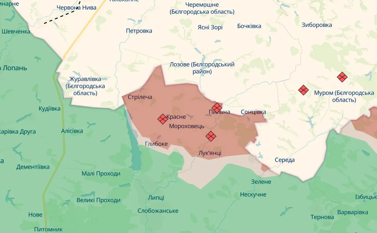 Скриншот карти https://deepstatemap.live/ На Липецькому відтинку окупанти посилюють тиск: задіяно дрони на оптоволокні та підрозділи з Курщини на порталі Gromada Group
