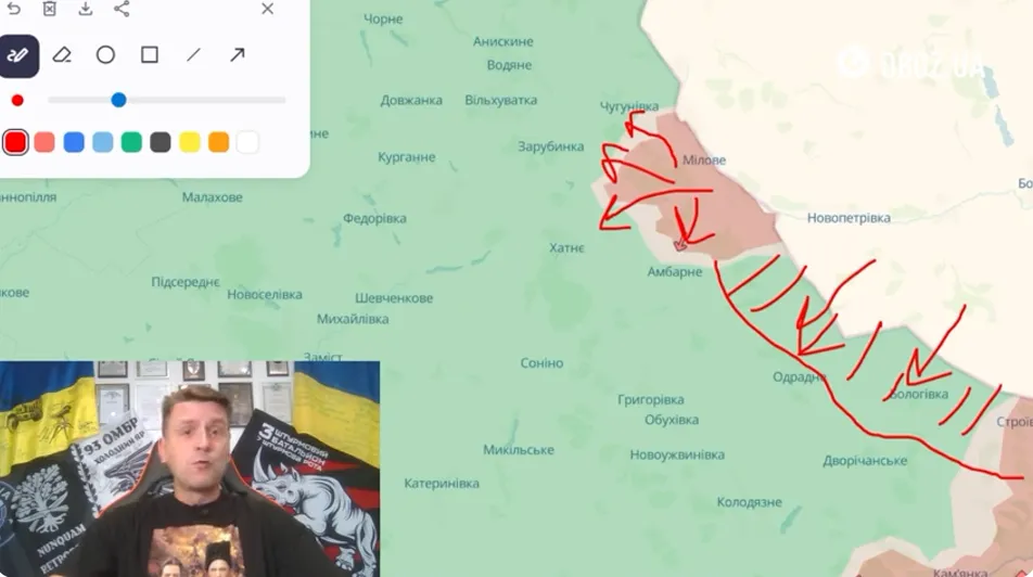 Скриншот відео OBOZ.UA Промзона у Вовчанську, Мілове, Амбарне, Чугунівка — де намагаються закріпитися окупанти на Південно-Слобожанському напрямку? на порталі Gromada Group