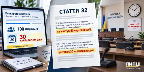 30 днів чи наступна сесія: у проєкті Статуту Липецької громади запропонували змінити порядок розгляду петицій на порталі Gromada Group