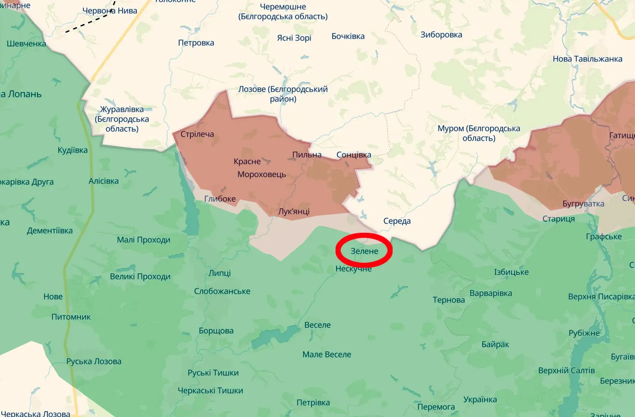 Скриншот карти https://deepstatemap.live/ Сьогодні росіяни атакували у бік села Зелене Липецької громади на порталі Gromada Group