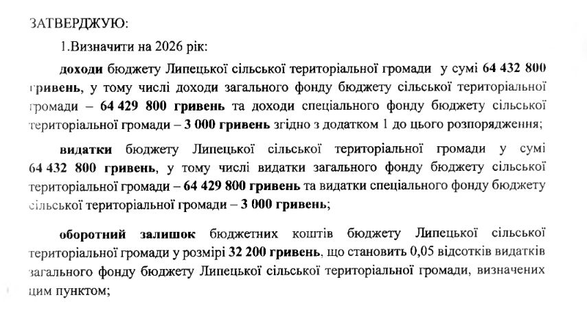 «Схудли» майже на чверть: бюджет Липецької громади на 2026 рік планується приблизно на 19,5 млн меншим за планований цьогорічний на порталі Gromada Group
