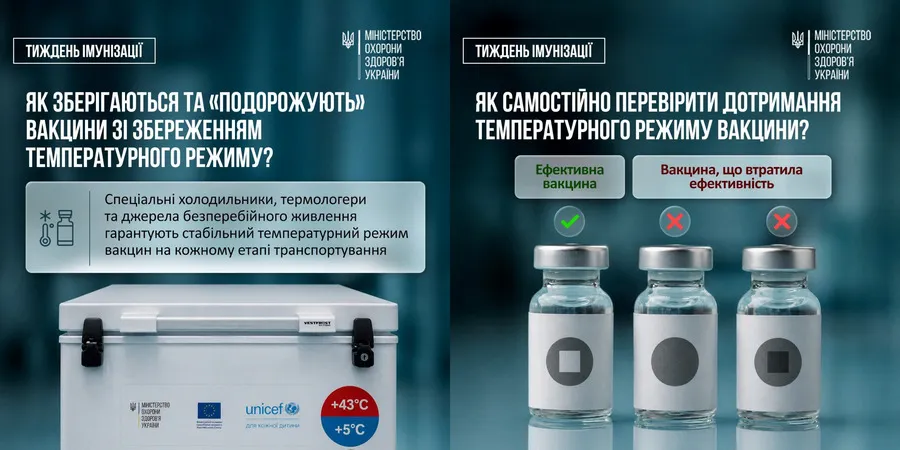 Холодовий ланцюг Як зберігаються вакцини та як перевірити дотримання правил зберігання самостійно? Перш ніж потрапити до кабінету, де роблять щеплення, вакцина проходить довгий шлях. На кожній його ланці температура тримається в діапазоні від +2℃ до +8℃, а для певних вакцин може сягати −80℃. Це називається холодовим ланцюгом.