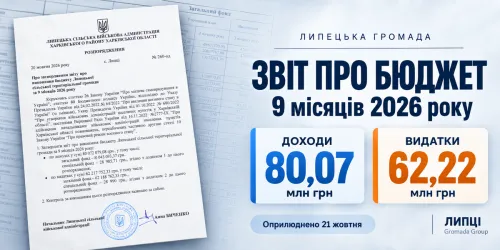 Адміністрація Липецької громади оприлюднила звіт про виконання бюджету за дев’ять місяців 2026 року на порталі Gromada Group