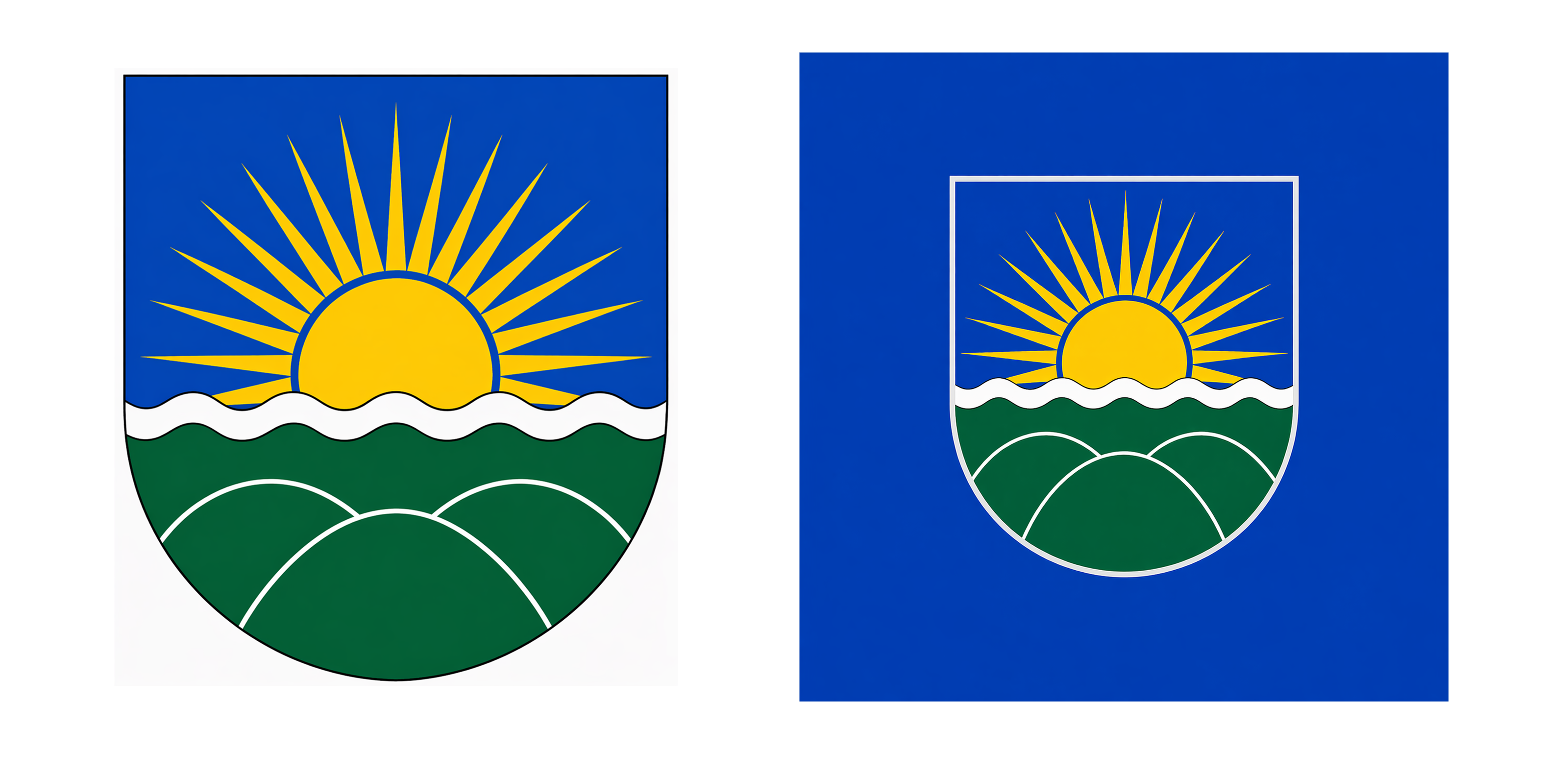 Золоте сонце сходить над срібною лінією пагорбів: третій варіант герба та прапора Липецької громади на порталі Gromada Group