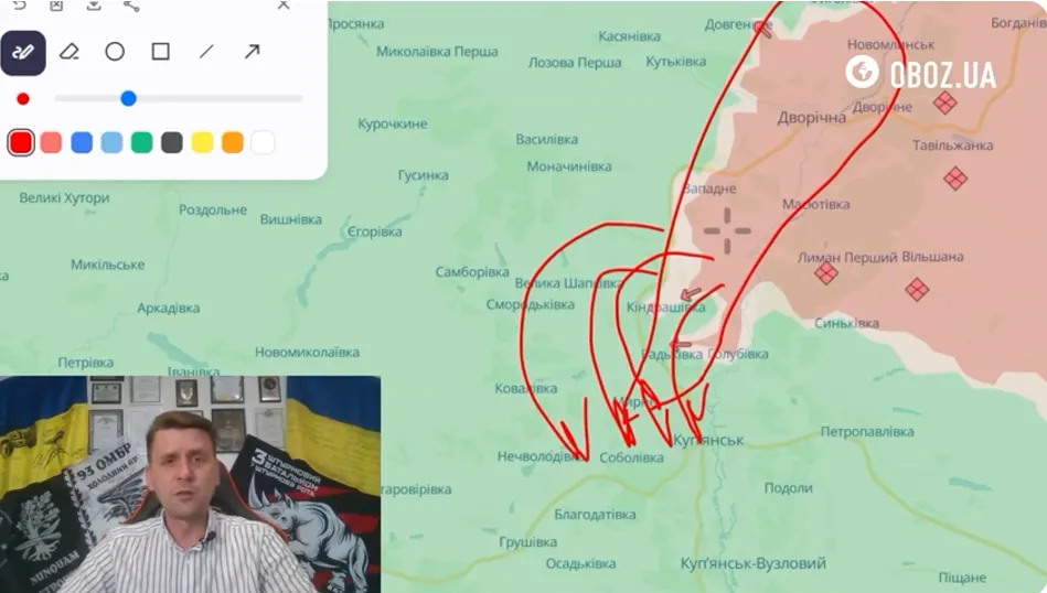 Скриншот відео OBOZ.UA Окупанти планують наступ на Куп'янськ з обох берегів Осколу — Олександр Коваленко на порталі Gromada Group