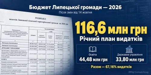 116,6 млн грн видатків: як розподілили бюджет Липецької громади після жовтневих змін на порталі Gromada Group