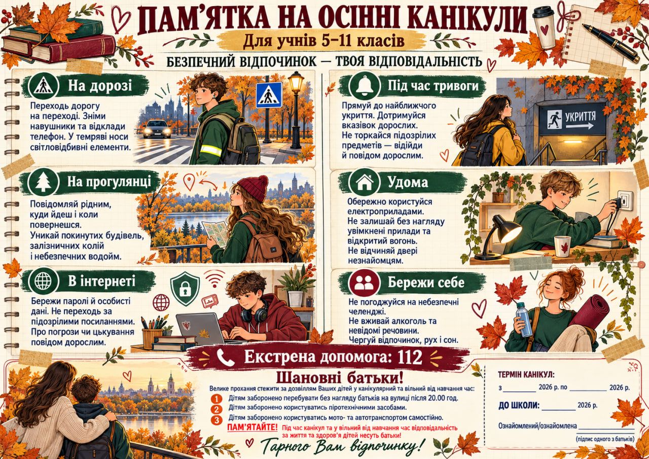 Мінна безпека, повітряні тривоги й правило трьох «НЕ»: ліцеї Липецької громади підготували дітей до осінніх канікул - фото 1