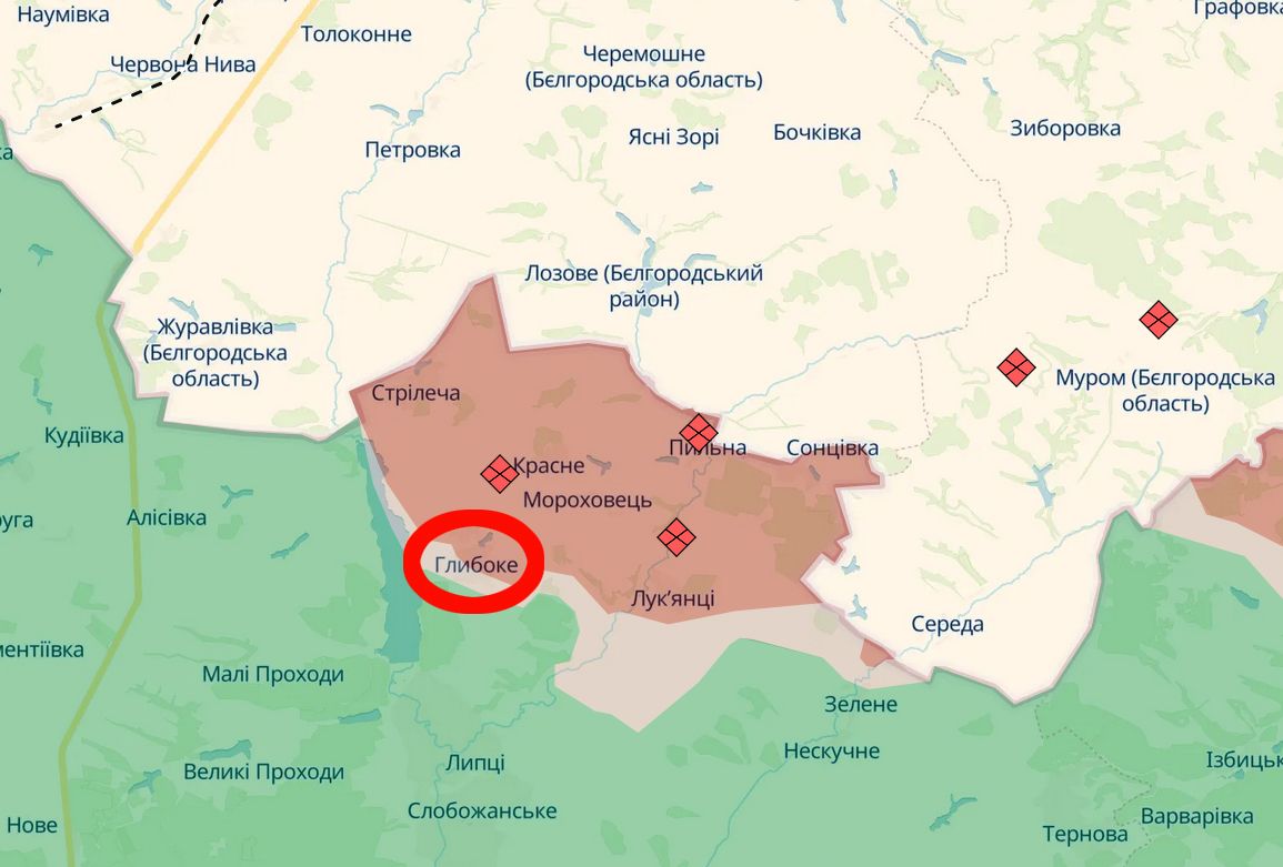 Скриншот карти https://deepstatemap.live/ «Наші воїни дали гідну відсіч»: в районі Глибокого ворог атакував позиції Сил оборони України на порталі Gromada Group
