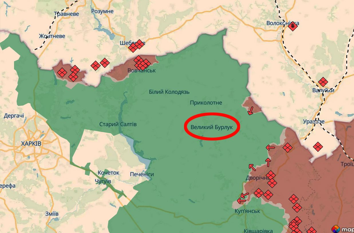 Скриншот карти https://deepstatemap.live/ російського полковника ліквідували на Великобурлуцькому напрямку на порталі Gromada Group