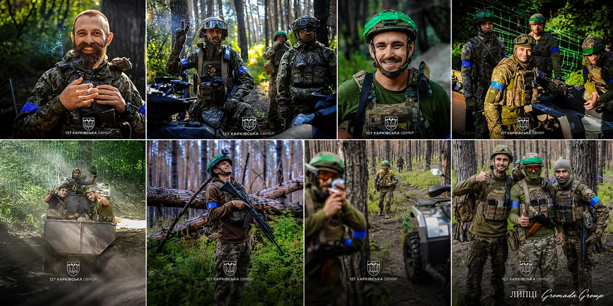 Колаж ЛИПЦІ Gromada Group на основі фото 127 ОВМ Харківської бригади Посмішки наших Захисників: у 127-й Харківській бригаді поділились світлинами піхотинців, які боронять Харківщину на порталі Gromada Group