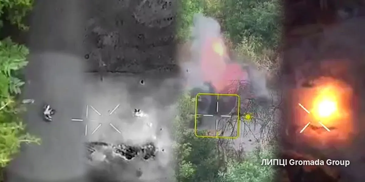 колаж ЛИПЦІ Gromada Group зі скриншотів з відео 3 мотопіхотного батальйону 58 омпбр Дрони-«ждуни» на дорогах північної Харківщини: пілоти 58-ї бригади заздалегідь нищать загрозу військовим і цивільним на порталі Gromada Group